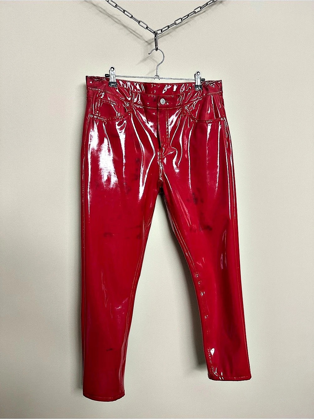 TOPSHOP Red Coated Skinny Pants